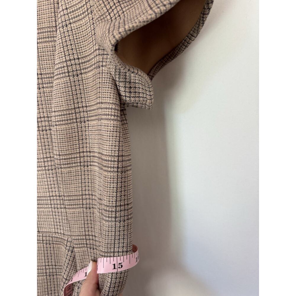 Vtg Calvin Klein Dress 4 Knee Fit & Flare Plaid Check Brown Soft Puff Sleeve - Picture 13 of 14
